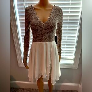 Beautiful City Vibe size 3 mocha white long sleeve fit n flare dress NWT